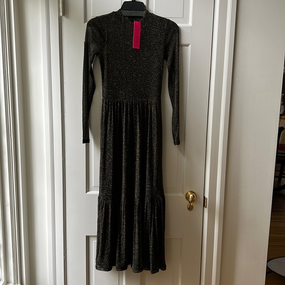 Lilly Pulitzer longsleeve gold and black shimmer maxi dress